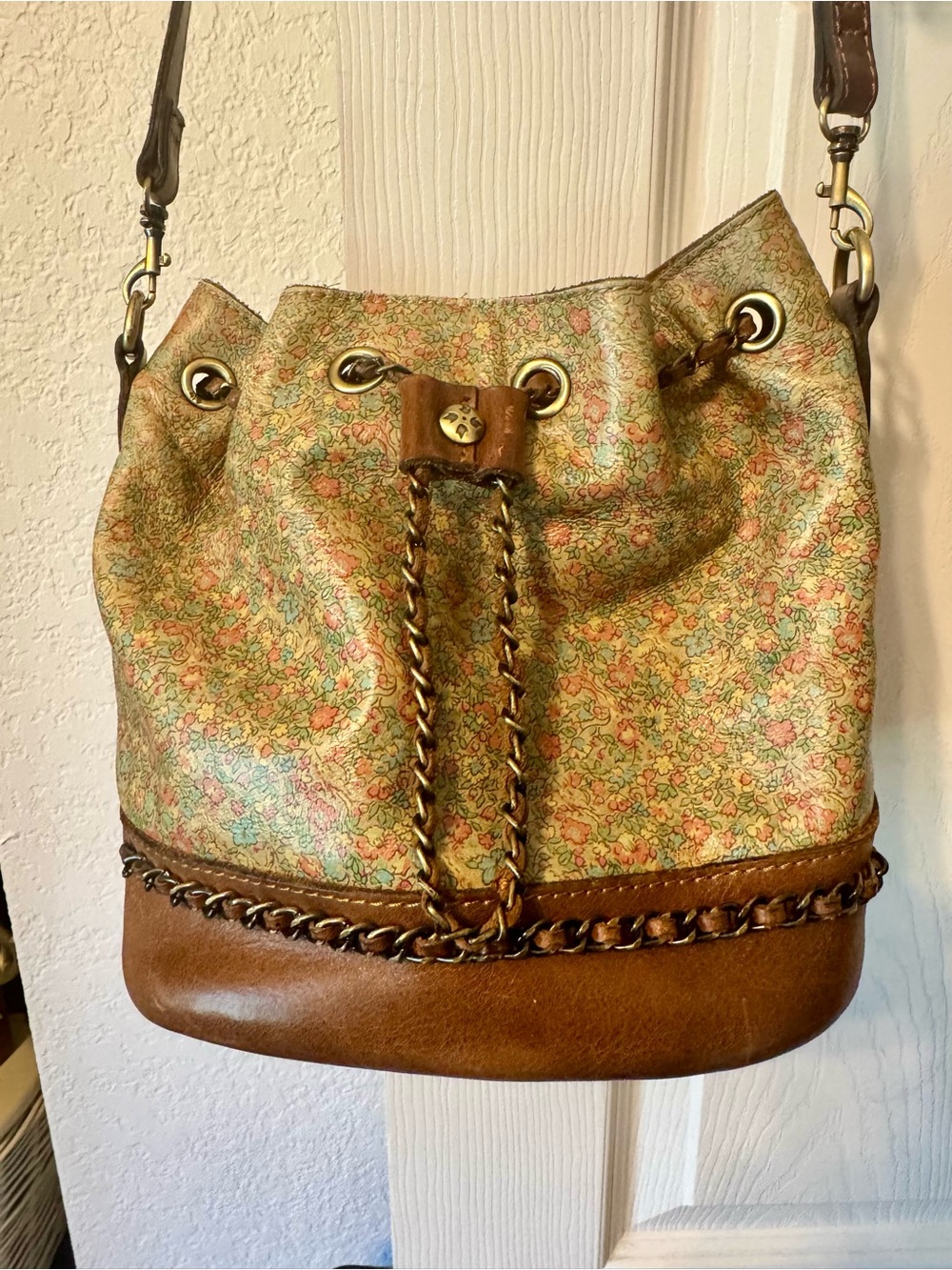 Patricia Nash Civetta Leather Floral Bucket Crossbody